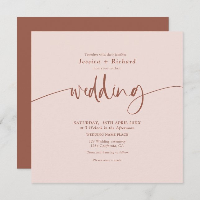 Invitation Écriture mariage beige du désert de boho moderne (Devant / Derrière)