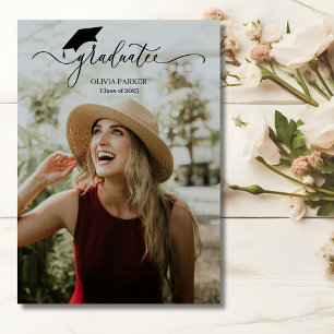 Invitation Écriture moderne Diplôme 2 Photo Graduate