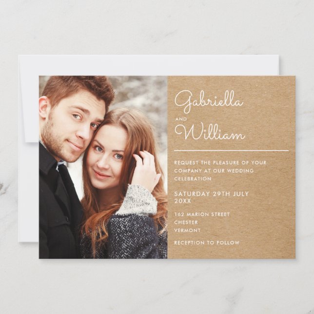 Invitation Écriture Moderne Kraft Rustique Photo Mariage (Devant)