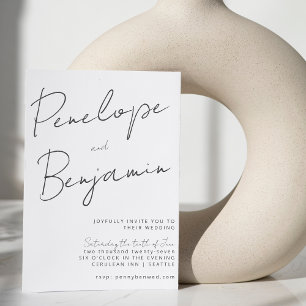 Invitation Écriture moderne Mariage noir blanc tout en un