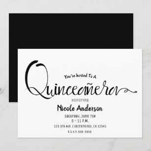 Invitation Écriture noire moderne minimale Quinceañera Quince