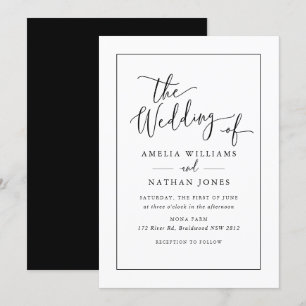 Invitation Écriture rustique noir et blanc Mariage  