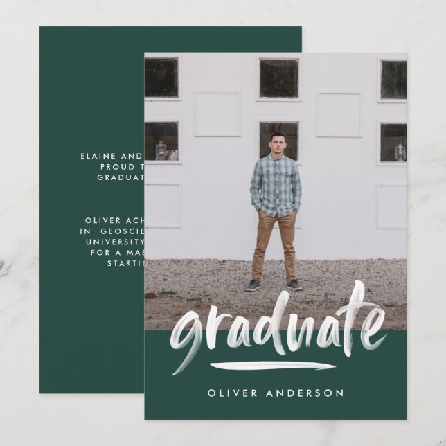 Invitation Écriture verte moderne photo stlish graduation inv (Devant / Derrière)