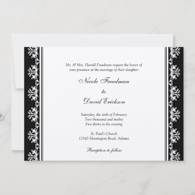 Invitation Ecru noir filigree perlé frontière personnalisée m (Devant)