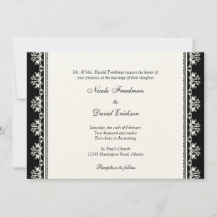 Invitation Ecru noir filigree perlé frontière personnalisée m