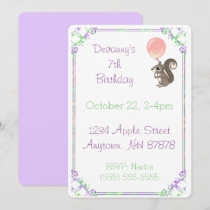 Invitation Écureuil à bulle rose Anniversaire