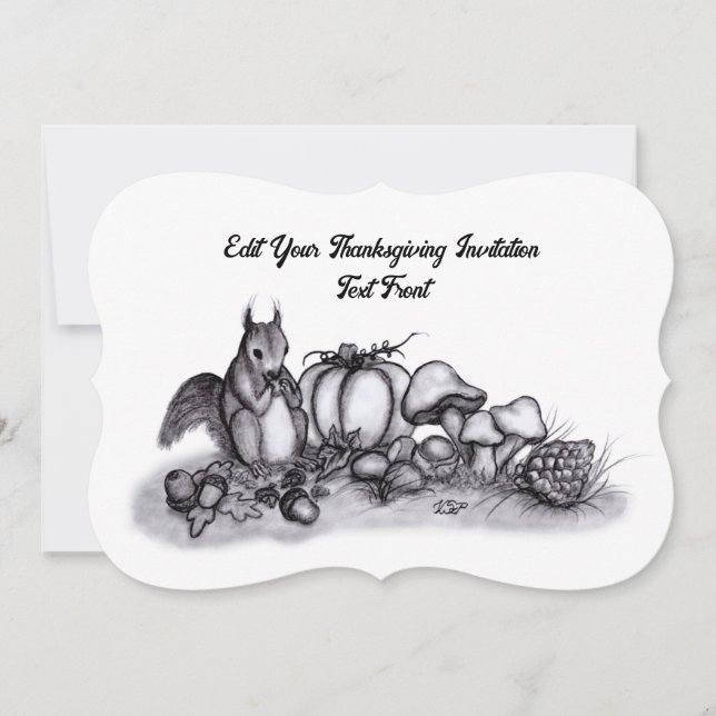 Invitation Écureuil en automne, Joyeux Thanksgiving! (Devant)