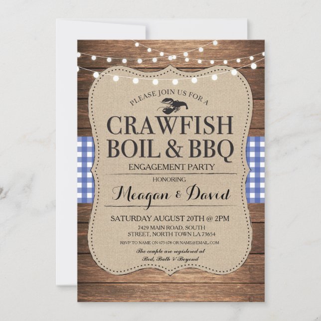 Invitation Écuve BBQ Engagement Partie Douche Homard (Devant)