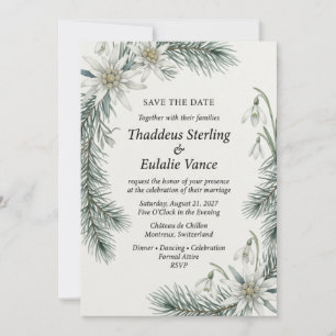 Invitation Edelweiss & Snowdrop Élégance Botanique Alpine Sav