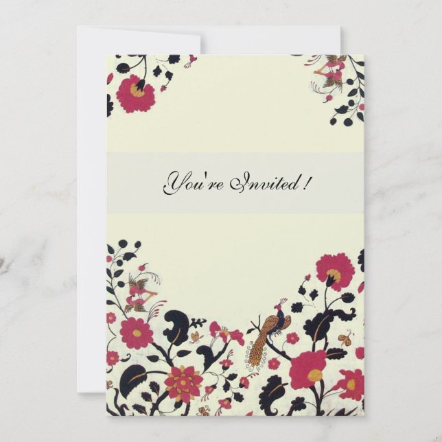 Invitation EDEN,Mariage Amoureux Oiseaux, Fleurs Rouge Noir,K (Devant)