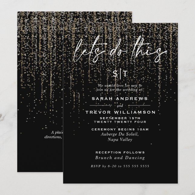 Invitation Edgy Chic Champagne Parties scintillant Garland (Devant / Derrière)