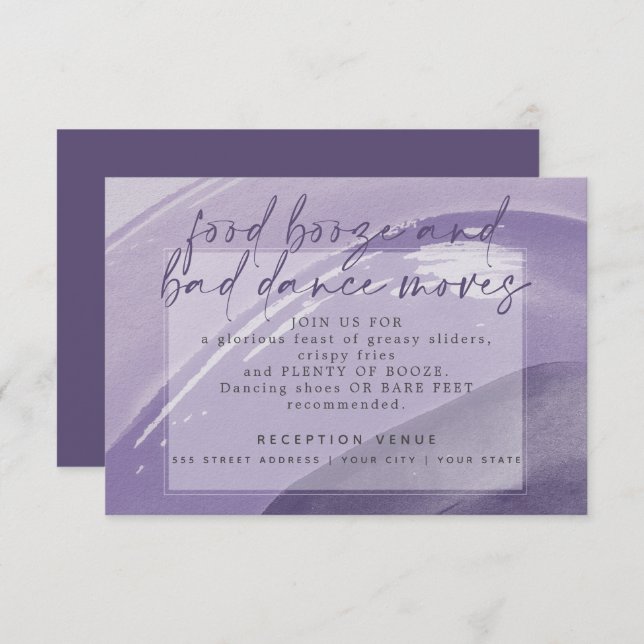 Invitation Edgy Watercolor Stroke Plum Réception (Devant / Derrière)