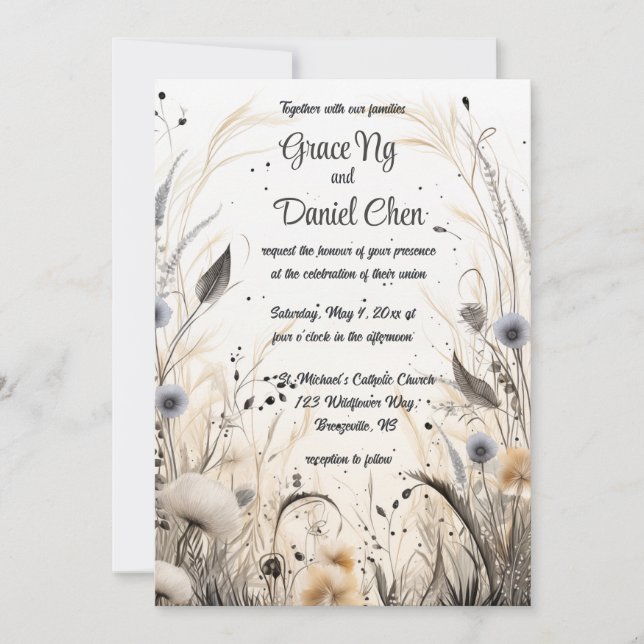 Invitation Editable Automne Breeze Fleurs sauvages (Devant)