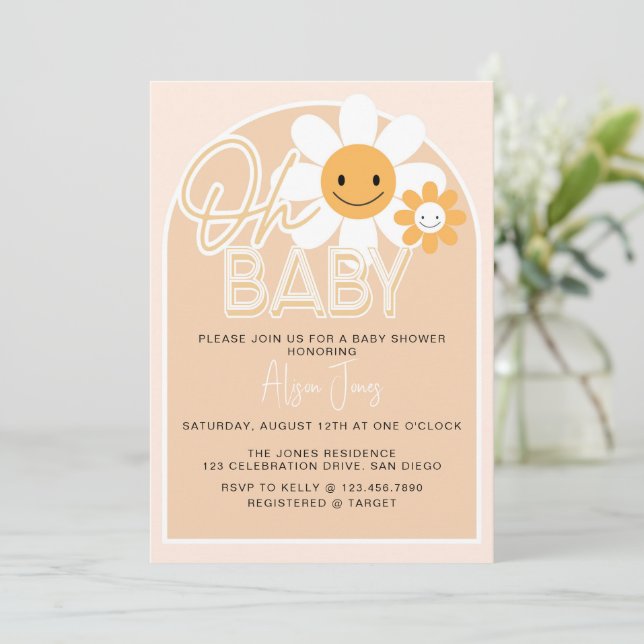 Invitation Editable, Baby shower, Oh Bébé, Neutre sur le genr (Debout devant)