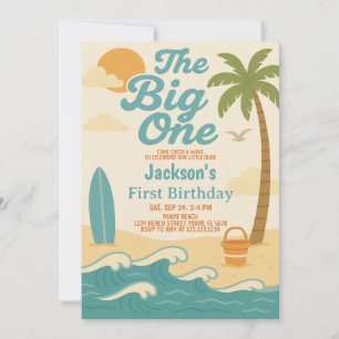 Invitation Editable Boy’s The Big One Surfing 1er anniversair