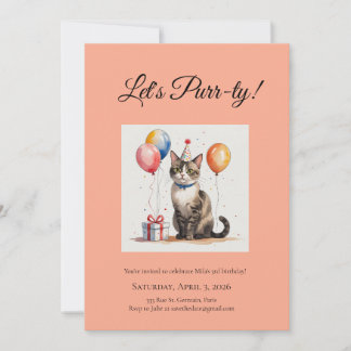 Invitation Editable Cat Birthday Purr-ty Watercolour Designs
