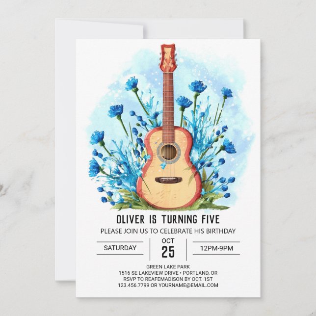Invitation Editable Classic Guitar Boy Anniversaire (Devant)
