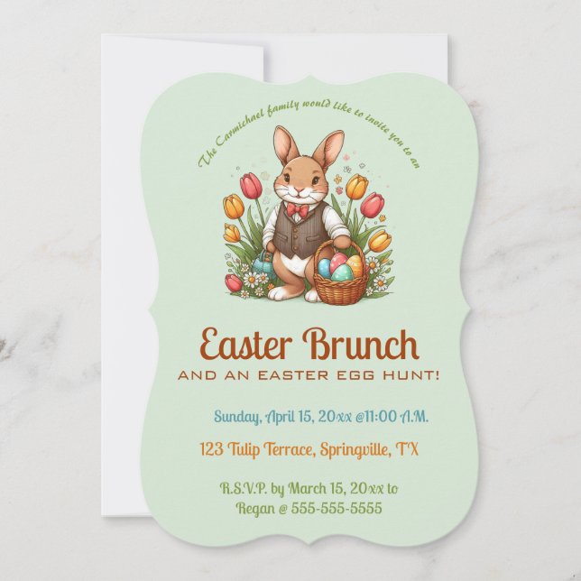 Invitation Editable Easter Brunch Egg Hunt Bunny and Tulips (Devant)
