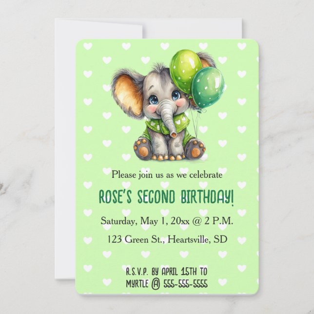 Invitation Editable Elephant with Two Balloons Birthday (Devant)