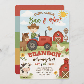 Invitation Editable Farm Animals Birthday 