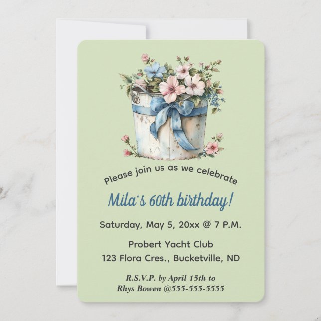 Invitation Editable Flowers in a Bucket  (Devant)