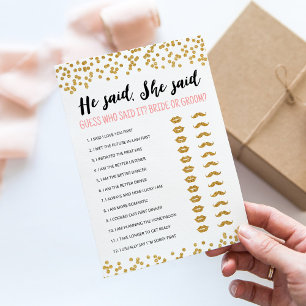 Invitation Editable Il a dit, Elle a dit Fête des mariées jeu