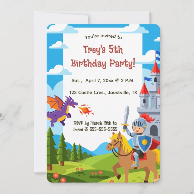 Invitation Editable Knight Castle Dragon Anniversaire (Devant)