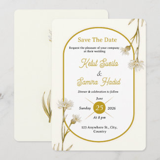 Invitation Editable Minimalist Gold Botanical Wedding Invite