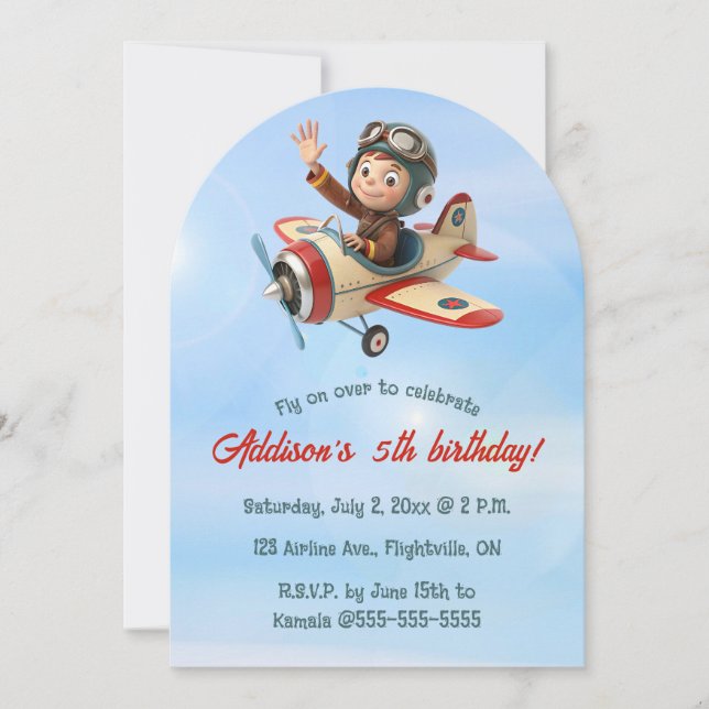 Invitation Editable Pilot and Plane Birthday (Devant)