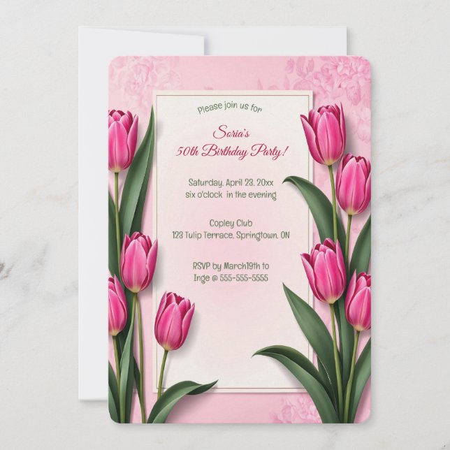 Invitation Editable Pink Tulips (Devant)