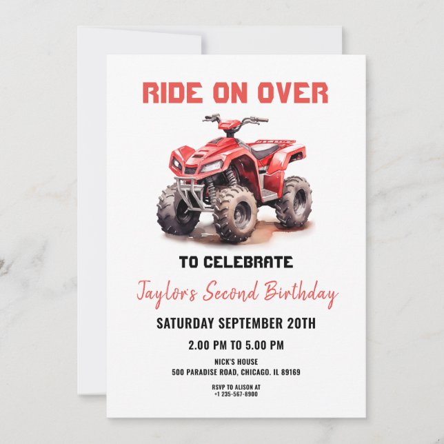 Invitation Editable Red ATV Wheeler Bike Anniversaire Invitat (Devant)