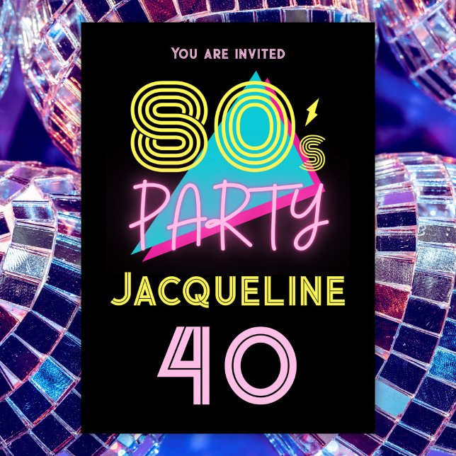 Invitation Editable Retro 80s Party Neon rose 40e anniversair (Créateur téléchargé)
