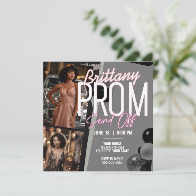 Invitation Editable rose Magnifique Prom Envoyer Deux Photo (Debout devant)