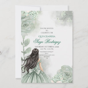 Invitation Editable Sage Green Quinceañera