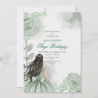 Invitation Editable Sage Green Quinceañera