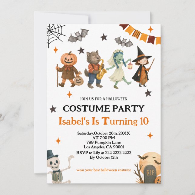 Invitation Editable Spooktacular Costume Party Halloween  (Devant)