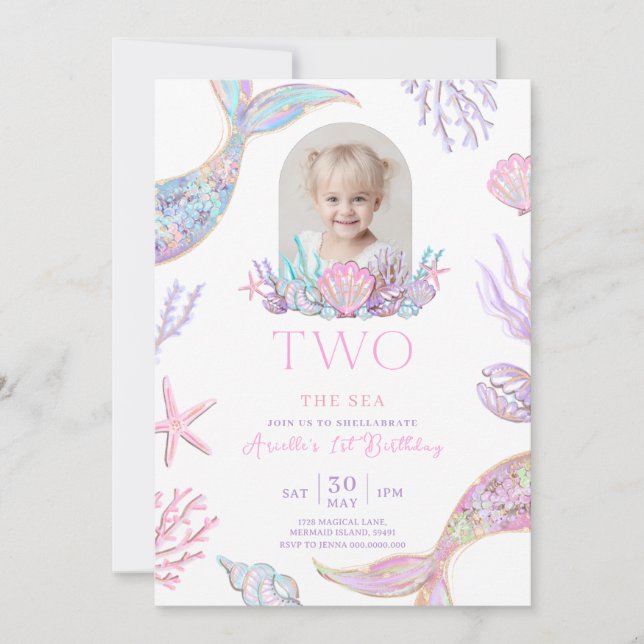 Invitation Editable Two The Sea Mermaid Tail Invite Girl Glit (Devant)