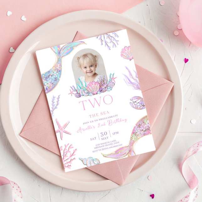 Invitation Editable Two The Sea Mermaid Tail Invite Girl Glit (Mermaid Tail 2nd Birthday Invitation With Picture)