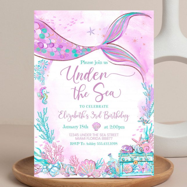 Invitation Editable Under the Sea Purple Turquoise Little Mer (Créateur téléchargé)