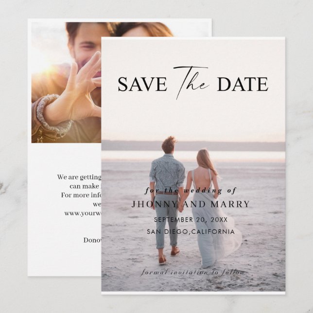 Invitation Editable Wedding Save the Date Card – Modern Minim (Devant / Derrière)