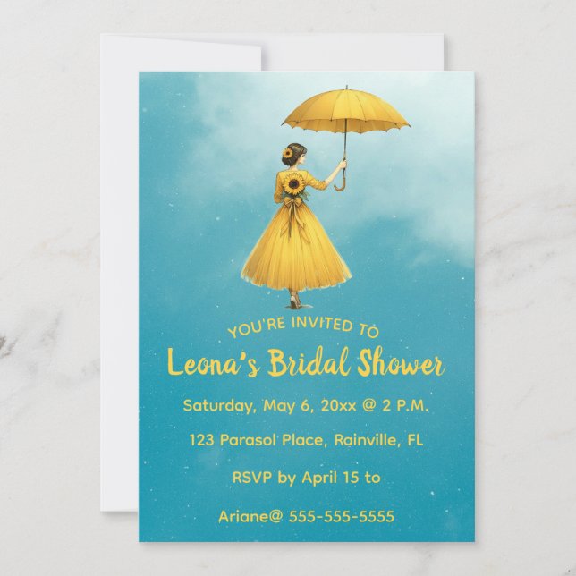 Invitation Editable Woman With Yellow Umbrella Bridal Shower (Devant)