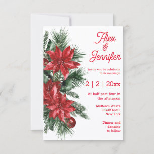 Invitation Éditorial Chic Poinsettia Rouge & Pin Hiver Mariag