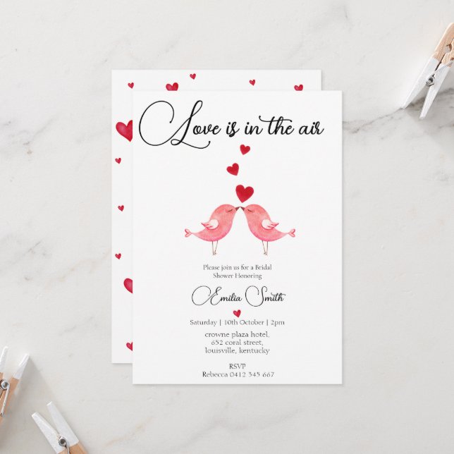 Invitation Eélégant Love est dans l'air Bird nuptiale douche (Devant/Arrière en situation)