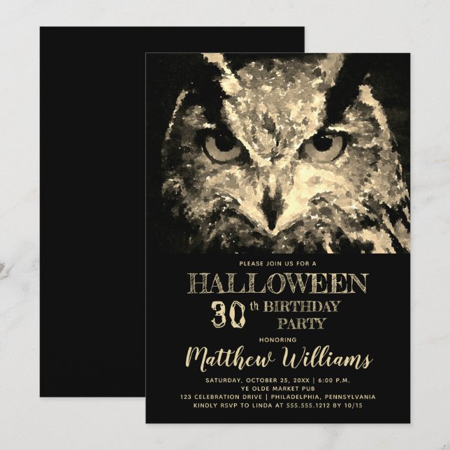 Invitation Eerie Night Owl Halloween 30e Anniversaire Fête In (Devant / Derrière)