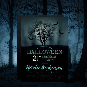 Invitation Eerie Tree Bats Halloween 21e fête d'anniversaire