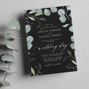 Invitation Eeucalyptus feuille élégant mariage noir