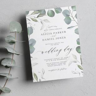Invitation Eeucalyptus feuille élégant script mariage
