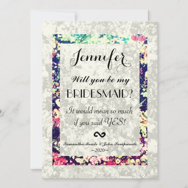 Invitation Effacé et collage floral élégant multicolore (Devant)