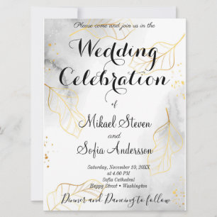 Invitation Effet Marbre Feuille brillant or brillant