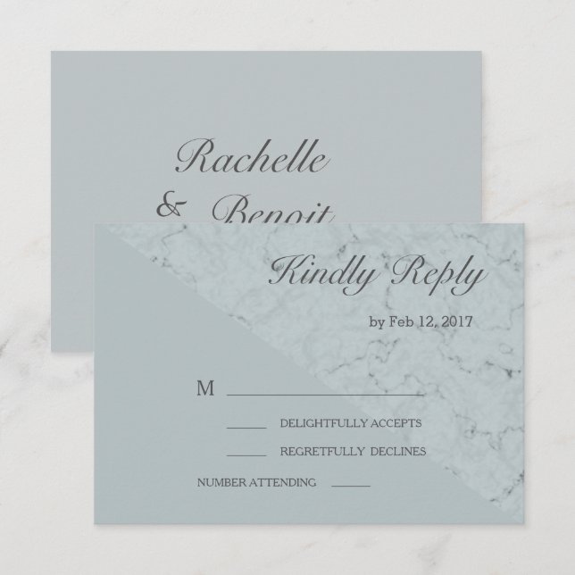 Invitation Effet marbre gris bleu épicéa mariage moderne RSVP (Devant / Derrière)